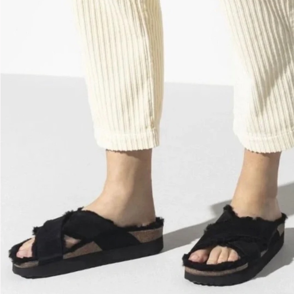 Birkenstock Papillio Daytona Shearling platform sandals in Black Suede size 8